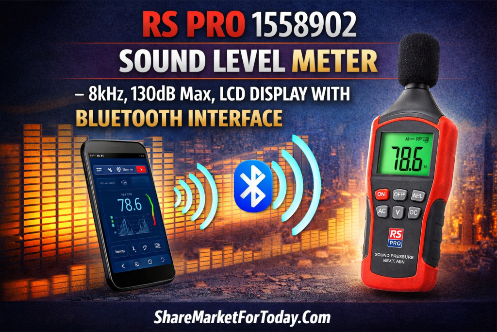 RS PRO 1558902 Sound Level Meter – 8kHz, 130dB Max, LCD Display with Bluetooth Interface